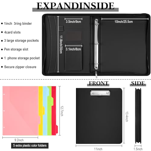 Gilprop 3 Ring Binder with Clipboard, 13.4"x11" Binder Padfolio,Black - color: Black