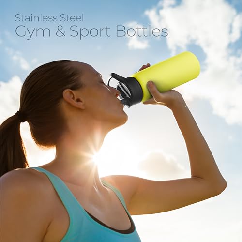 SipX™ 25 oz Insulated Water Bottle with 3 Lids – Leakproof Stainless Steel, Triple Insulated – Cold 24 Hours/Hot 12 Hours – Durable Bottle for School, Gym, Travel – Yellow - color: Yellow, size: 25 Ounces