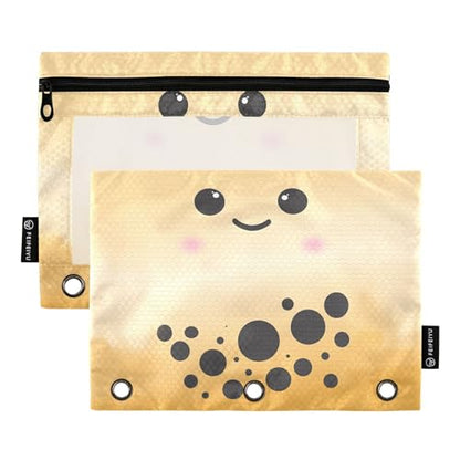 ZAZYXTJ Custom Personalized Bubble Tea Print Binder Pencil Pouchs 3 Ring | with Zipper Clear Window Office Organizers bag for School Students Teacher Supplies 2 Pack - color: Boba