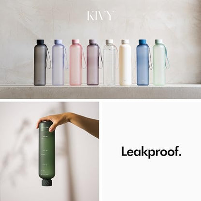 KIVY Slim Water Bottle 32oz Tritan - Lightweight & Shatterproof - BPA-Free | Reusable Tritan Water Bottle with Measurements - Leak Proof Bottle for Women & Men - Dishwasher Safe - Skinny Water Bottle - color: 01 Dark Green, size: 32 Ounces