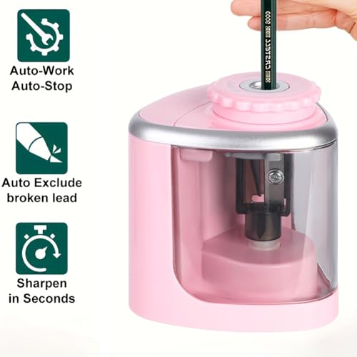 1PCS Pencil Sharpener Battery Operated, Quick Sharpening, Suitable for NO.2/Color Pencils(6-9 mm) Portable Electric Pencil Sharpener(Pink) - color: Pink