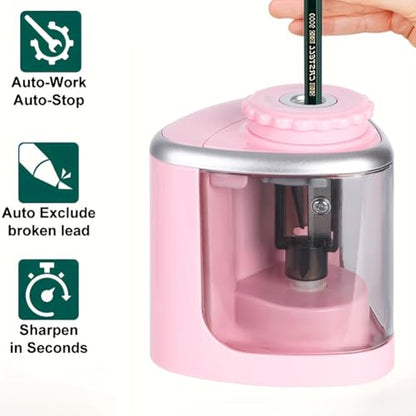 1PCS Pencil Sharpener Battery Operated, Quick Sharpening, Suitable for NO.2/Color Pencils(6-9 mm) Portable Electric Pencil Sharpener(Pink) - color: Pink