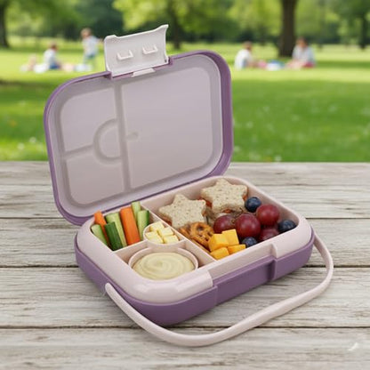 Bento Midi Lunch Box with carrying handle – 4 No-Mix Compartments | Microwave & Dishwasher Safe,Removable Tray | 900ML OZ (Purple Dark Powder) - color: Purple Dark Powder