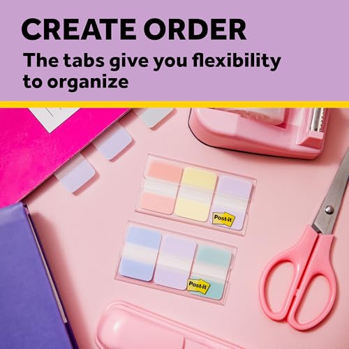 Post-it Sticky Tabs, 1 x 1.5 in, Warm Pastels, 3 Pads, 36 Tabs Total - color: Cool Pastels