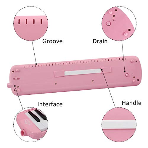 EastRock 37 Key Melodica Instrument Keyboard Soprano Piano Style with Mouthpiece Tube Sets and Carrying Bag for Beginners Adults Gift Pink - color: Pink, size: 37key