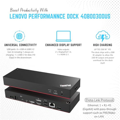 40B00300US Thinkpad Docking Station USB C - Supports 4K Display, Lenovo Thunderbolt 4 Dock with 300W, HDMI, DP & Thunderbolt Cables