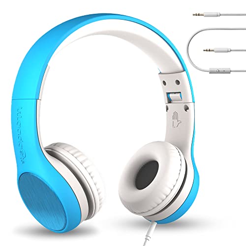 LilGadgets Connect+ Style On-Ear Kids Headphones with Microphone - SharePort Technology, SoftTouch Padding, Detachable Cable, Volume Limiting, Durable & Adjustable - Blue - color: Blue