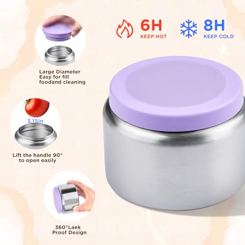 JXXM Bento Lunch Box for Kids With 8oz Thermo, Leakproof Bento Box with with 2 Compartments, Insulated Bottle, Lunch Bag, BPA Free Dishwasher Safe for School Girls Boys (Purple) - color: Purple 01
