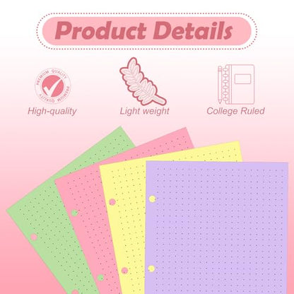 200 sheet Half Letter Dotted Refill Paper 3 Hole Punch 5-1/2 x 8-1/2 College Ruled Dot Grid Paper Refill Colored Mini Binder Paper Planner Inserts Fits Mini 3 Ring Binder Refills Office - style: Dotted