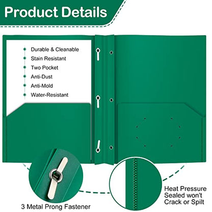 ViVin Sturdy 12-Pack Plastic Folders, Folder with Pockets and Prongs, 2 Pocket Poly File, Plastic Folders with 3-Prong Fasteners, fits 8.5 * 11 Letter Size Paper, for School/Home/Office Use (Green) - color: Green, size: 12 PACK