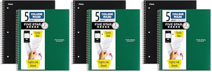 Five Star Spiral Notebooks + Study App, 5 Subject, College Ruled Paper, 8-1/2" x 11", 200 Sheets, Fights Ink Bleed, Water Resistant Cover, Black, Green (820190), 2 Count (Pack of 3) - color: Black, Green, size: 2 Count (Pack of 3)