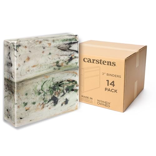 Carstens Limited Edition 3-Inch Green Marble Heavy Duty 3-Ring Binder – Side Opening, Waterproof, Durable Plastic, No-Gap Rings, Holds 400 Sheets, BPA-Free, Made in USA (1719-3R) - color: Marble Green, size: Case of 14