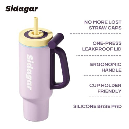 36oz Insulated Tumbler with Handle, Stainless Steel Water Bottle, Leak-Resistant Travel Coffee Mug with Push Button Lid, Cup Holder Friendly for Tea & Daily Use, Purple - color: Lavender Mist
