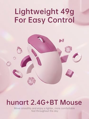 hunart H6 49g Wireless Mouse, Bluetooth & 2.4GHz Rechargeable Mouse, Lightweight Silent Ergonomic Mouse with USB-C Charging, Portable Right-Hand Office Mouse for Laptop, PC, MacBook(Berry Pink) - color: Berry Pink