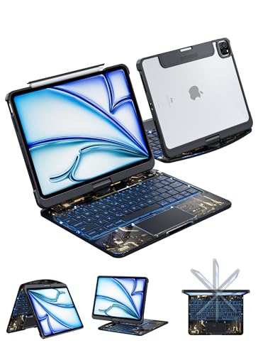 Wireless Keyboard Case for iPad Pro 11-inch (M4/M5, 2024/2025) with Multi-Touch Trackpad, 360° Rotating Clear Case, 7-Color Backlit Keyboard, LCD Power Display, Built-in Pencil Holder, Black - color: black, size: iPad Pro 11-in.(M4/M5)