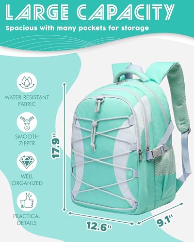 BLUEFAIRY Middle High School Backpack for Boys Girls Large Bookbag with Laptop Compartment Back to School Book Bags for Teens Teenagers Mochilas Escolares para Niños Niñas (Mint Green/Gray, Solid) - color: Mint Green/Gray
