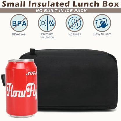 FlowFly Small Insulated Lunch box Portable Soft Bag Mini Cooler Thermal Meal Tote Kit with Buckle for Work, BlackWithBuckle - color: BlackWithBuckle