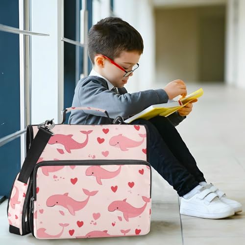 Pink Whales and Love Zipper Binder 3 Ring 1.5 Inch School Binder Organizer with Shoulder Strap Handle File Folder Pockets Large Capacity Students Girl Boy Men Office Work - color: Pink Sea Turtle