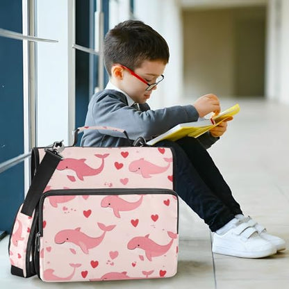 Pink Whales and Love Zipper Binder 3 Ring 1.5 Inch School Binder Organizer with Shoulder Strap Handle File Folder Pockets Large Capacity Students Girl Boy Men Office Work - color: Pink Sea Turtle