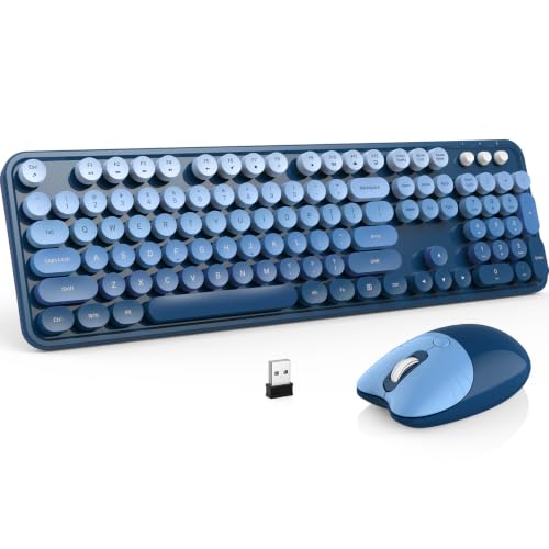 MOFII Wireless Keyboard and Mouse Combo, 2.4 GHz Full-Size Retro Round Keyboard and Mouse, Plug and Play, 8 Multimedia & Shortcut Keys for Mac, Windows, Laptop/Desktop/PC - Blue Gradient - color: Royal Blue Gradient
