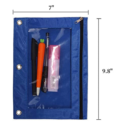 3-Ring Pen Pencil Pouch with Clear Window Stationery Bag Binder Case Classroom Organizers Blue - color: Blue