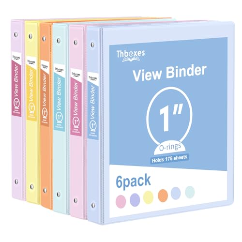 3 Ring Binder - 6 Pack, 1 Inch Binder with 2 Interior Pockets & Clear View Overlay, Large Capacity, Round Ring Binders for Office Supplies, School & Home (6 Colors) - color: Multicolor