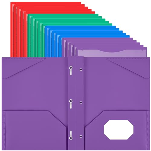 Henoyso 48 Pcs Plastic Folder with Clear Front Pocket and 3 Prongs Heavy Duty Plastic Folders with Card Slot Pocket Folders with Prongs for School Office Home(Multicolor) - color: Multicolor