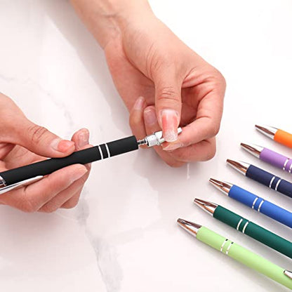 Oddmoal Ballpoint Pen with Stylus Tip, Soft Touch Click Metal Pen, 1.0mm Medium Point, Black Ink, 12 Count(Black) - color: Black - 12 Pens