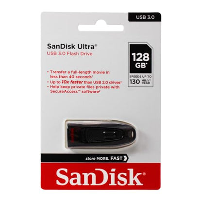 SANDISK 128GB Ultra USB 3.0 Flash Drive - SDCZ48-128G-U46, Black - size: 128GB