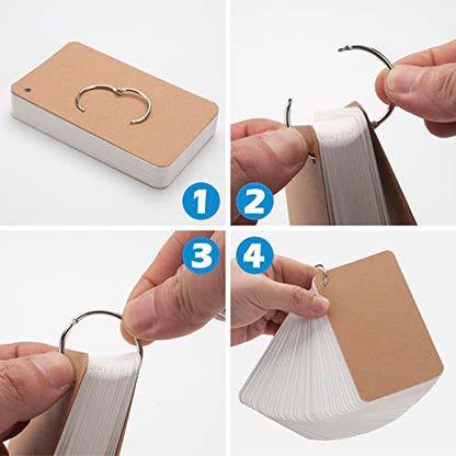 3x5 Blank Index Cards Study Flash Cards with Rings, 300PCS Rounded Hole-punched White Cardstock Heavy Weight Note Cards, Language FlashCards or Recipes DIY