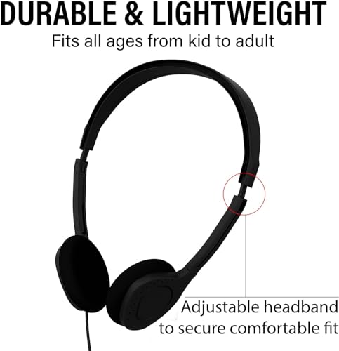 Maeline Bulk Classroom Student Headphones On Ear Stereo Headphones Flexible Adjustable Band for Kids Online Learning, Library, School, Airplane, Travel - 3.5mm Plug - 10 Pack - Black - color: Black, size: 10 Pack