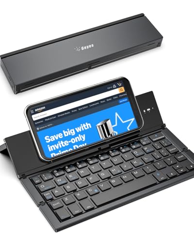 Geyes Foldable Bluetooth Keyboard, Wireless Tri-System Bluetooth Foldable Keyboard for Phones and Tablets(Black) - color: Black