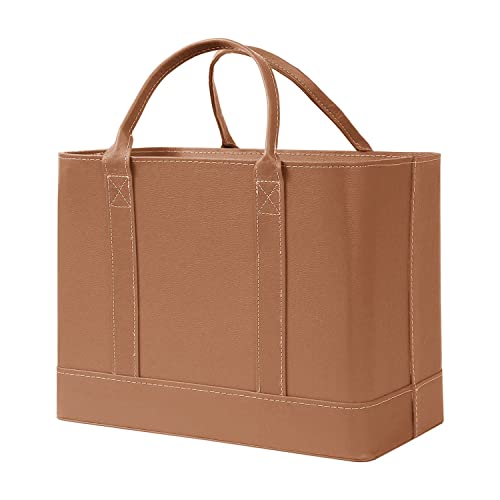 HOME DISTRICT Chic File Organizer Tote - Important Document Organizer Bag, Portable File Box with Handle, Brown