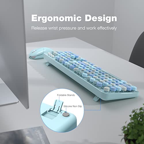 MOFII Wireless Keyboard and Mouse Combo, Retro Keyboard with Round Keycaps, 2.4GHz Dropout-Free Connection, Cute Wireless Mouse for PC/Laptop/Mac/Windows XP/7/8/10 (Blue-Colorful) - color: Blue Colorful-B