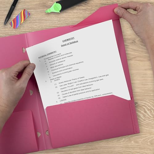 Five Star 2-Pocket Folder, Plastic Folder with Stay-Put Tabs, Fits 3-Ring Binder, Holds 8-1/2" x 11" Paper, Prom Pink (333420R) - color: Prom Pink