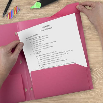 Five Star 2-Pocket Folder, Plastic Folder with Stay-Put Tabs, Fits 3-Ring Binder, Holds 8-1/2" x 11" Paper, Prom Pink (333420R) - color: Prom Pink
