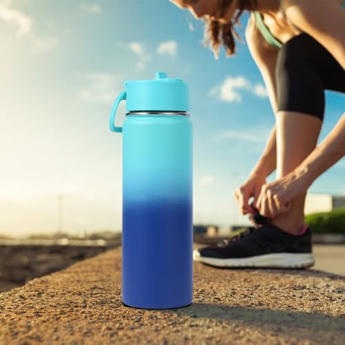Volhoply 20oz Insulated Stainless Steel Water Bottle with Straw Lid,Kids Wide Mouth Double Wall Vacuum Cups with Handle,Reusable Outdoor Sports Metal Bottles,Travel Flask Keep Cold(Green Blue,1) - color: Green Blue