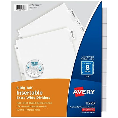 Avery 11223 Insertable Big Tab Dividers, 8-Tab, 11 1/8 x 9 1/4 - color: Clear, size: 8 tab, style: 1 Set