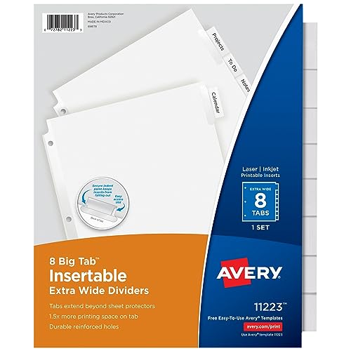 Avery 11223 Insertable Big Tab Dividers, 8-Tab, 11 1/8 x 9 1/4 - color: Clear, size: 8 tab, style: 1 Set