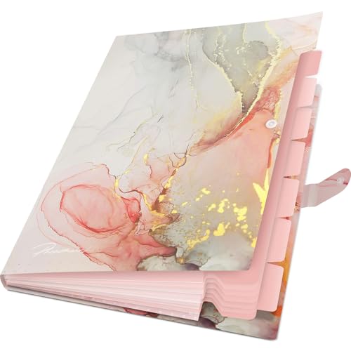 Expanding File Folder, Folders for Important Documents Organizer, Accordion File Organizer, Aesthetic Folders for School Students, 8 Pockets File Folder for Home Bills (White Gold Marble) - color: White Gold 8 Pockets