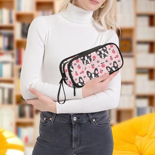 ALAZA French Bulldog Pink Pattern Large Pencil Case, Pen Pouch Pencil Bag with 3 Compartments Pen Holder Organizer Stationery Bag - color: Bulldog