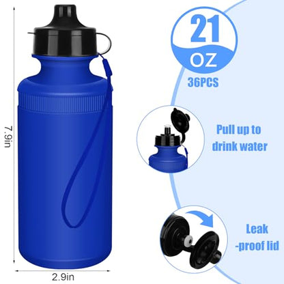 Zubebe 36 Pcs Sports Water Bottles Bulk Squeeze Reusable Plastic Water Bottles Back to School Supplies Summer Gifts for Students School Travel Hiking Cycling Event Team Gift - color: Blue