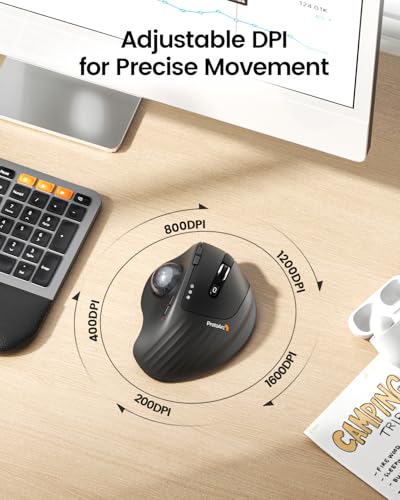 ProtoArc Wireless Trackball, EM01 NL Ergonomic Bluetooth Rollerball Thumb Mouse, Rechargeable Computer Laptop Mouse, Adjustable Angle & 3 Device Connection for PC, Mac, Windows - Gray Ball - color: Gray Ball