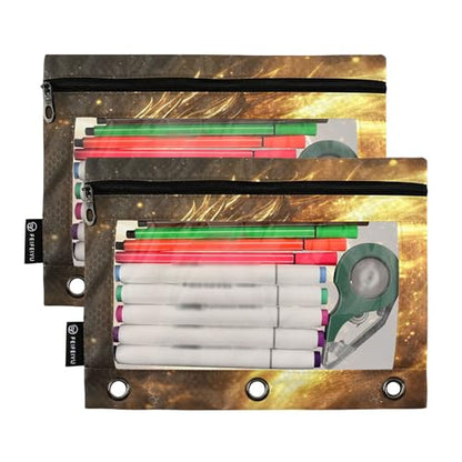 Dragon Golden Light Binder Pouches 3 Ring for Boys Girls School Office College Supplies Dinosaur Monster Dino Pencil Pouches Case Bag with Clear Window and Zipper 2 Pack - color: Dragon