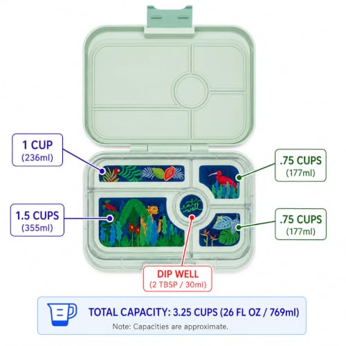 Yumbox Tapas Leakproof Bento Box, 5 Compartments, Pistachio Green | Large Capacity Design | Removable Compartment Tray | Easy-Open Single Latch | Ideal for Teens & Adults | Dishwasher-Safe Tray - color: Pistachio Green Jungle