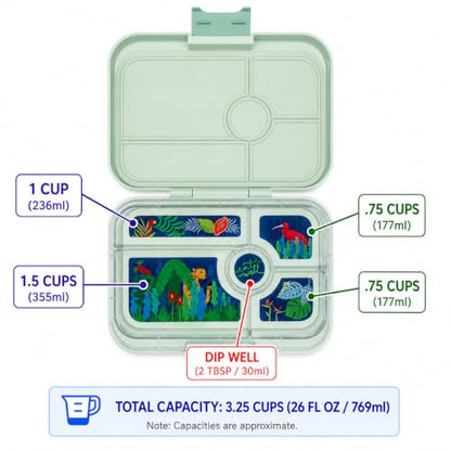 Yumbox Tapas Leakproof Bento Box, 5 Compartments, Pistachio Green | Large Capacity Design | Removable Compartment Tray | Easy-Open Single Latch | Ideal for Teens & Adults | Dishwasher-Safe Tray - color: Pistachio Green Jungle