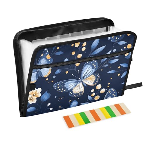 Expanding File Folder Butterfly Butterflies Blue Accordion File Organizer 13 Pockets Document Organizer with Zipper Labels A4 Letter Office Storage - color: Multi11