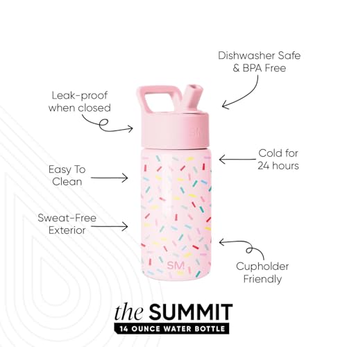 Simple Modern Kids Water Bottle with Straw Lid | 14oz Insulated Stainless Steel Kids Tumbler & Spill Proof Toddler Cup for School, Girls, Boys | Summit | Confetti - color: -Confetti, size: 14 Ounces