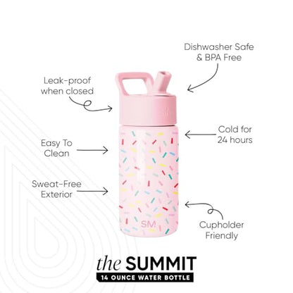 Simple Modern Kids Water Bottle with Straw Lid | 14oz Insulated Stainless Steel Kids Tumbler & Spill Proof Toddler Cup for School, Girls, Boys | Summit | Confetti - color: -Confetti, size: 14 Ounces