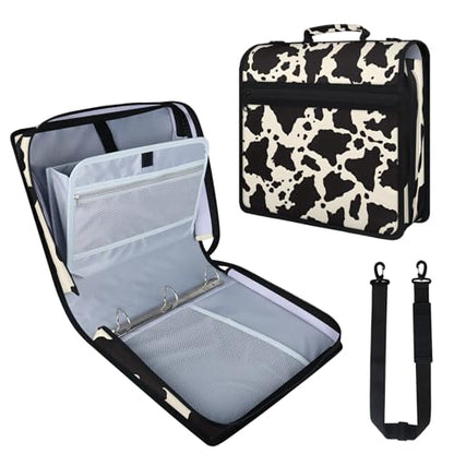 Boho Milk Print Zipper Binder, 3 D-Ring Expanding File Folder with Handle & Adjustable Shoulder Strap, 400 Sheets Capacity Multi-Pocket Organizer for 13 Inch Laptop - color: Boho Milk Print